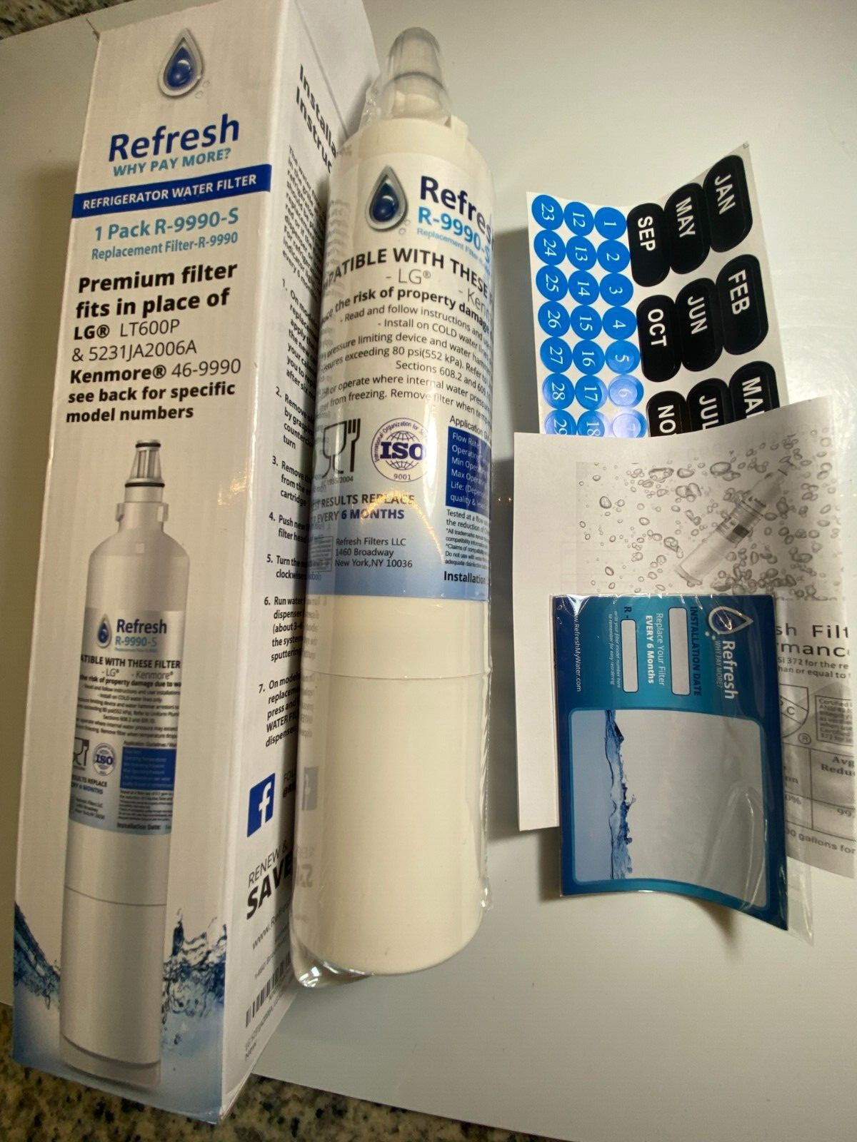 Refresh R-9990-S Refrigerator Water Filter Kenmore 46-9990 LG LT600P SEALED NIB