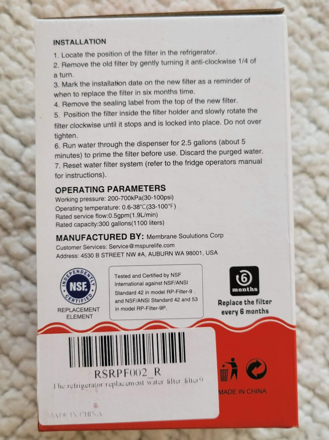 Redy Pure Water Filter rp-filter-9/9p GE, Hotpoint, Kenmore. 2pk