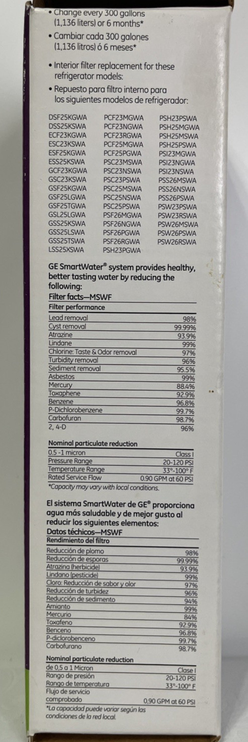 GENUINE GE MSWF SmartWater Refrigerator Water Filter Fits GE & GE Profile NEW