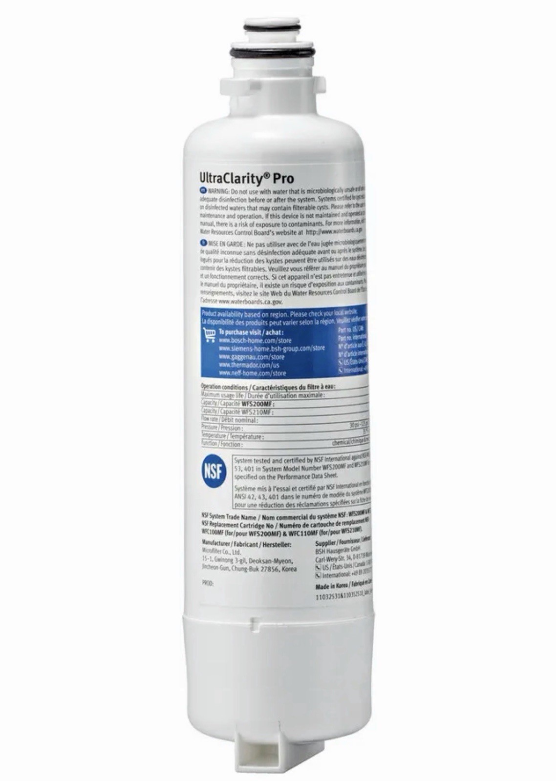 Bosch 11032531 Genuine OEM Water Filter Cartridge for Bosch Refrigerators