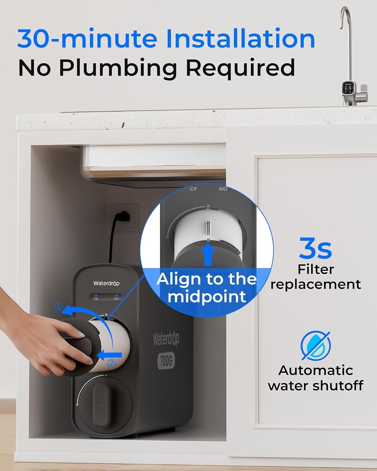 Waterdrop G5P700A Alkaline Mineral pH+ Reverse Osmosis Water Filter,NSF/ANSI 372