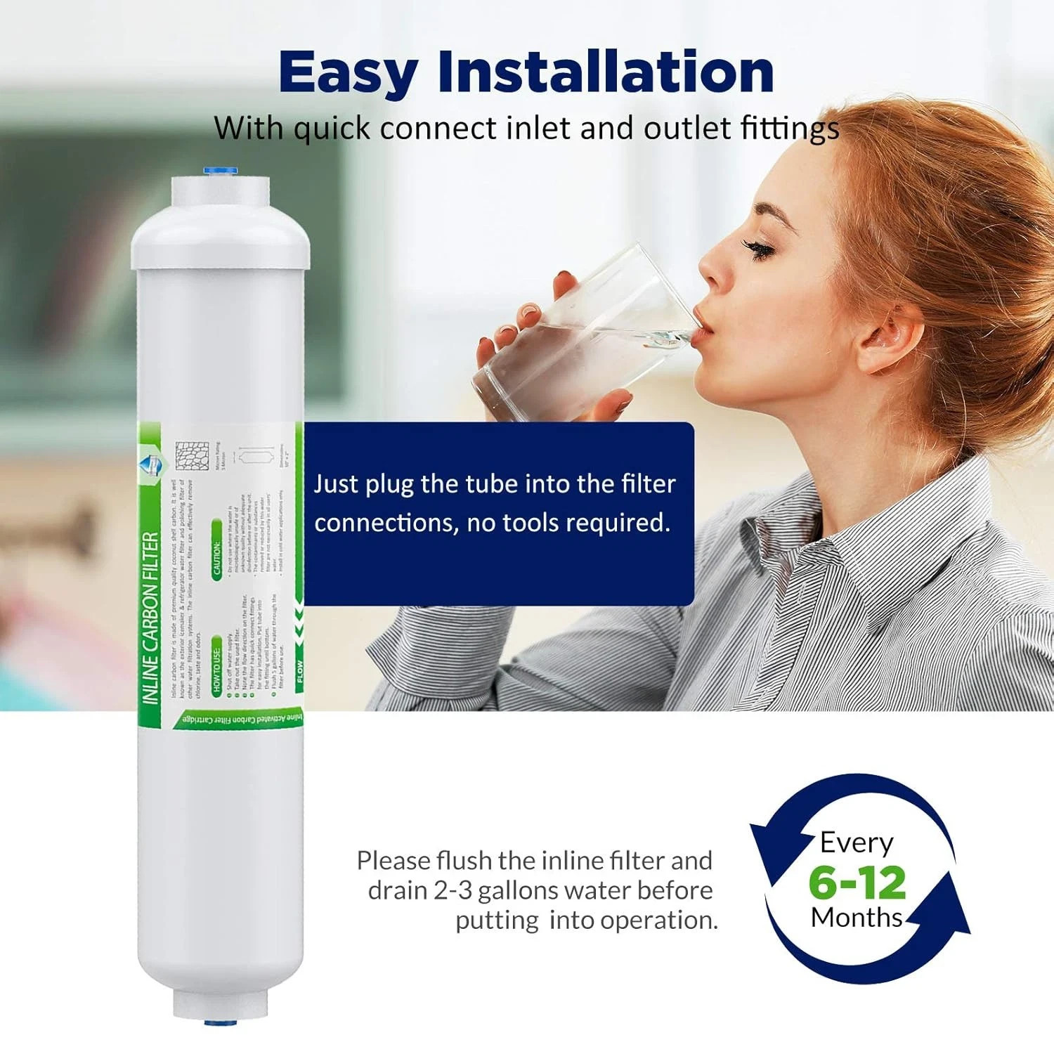 1 Pack Inline T33 Post Carbon Water Filter Fridge Cartridges 1/4″ Quick Connect