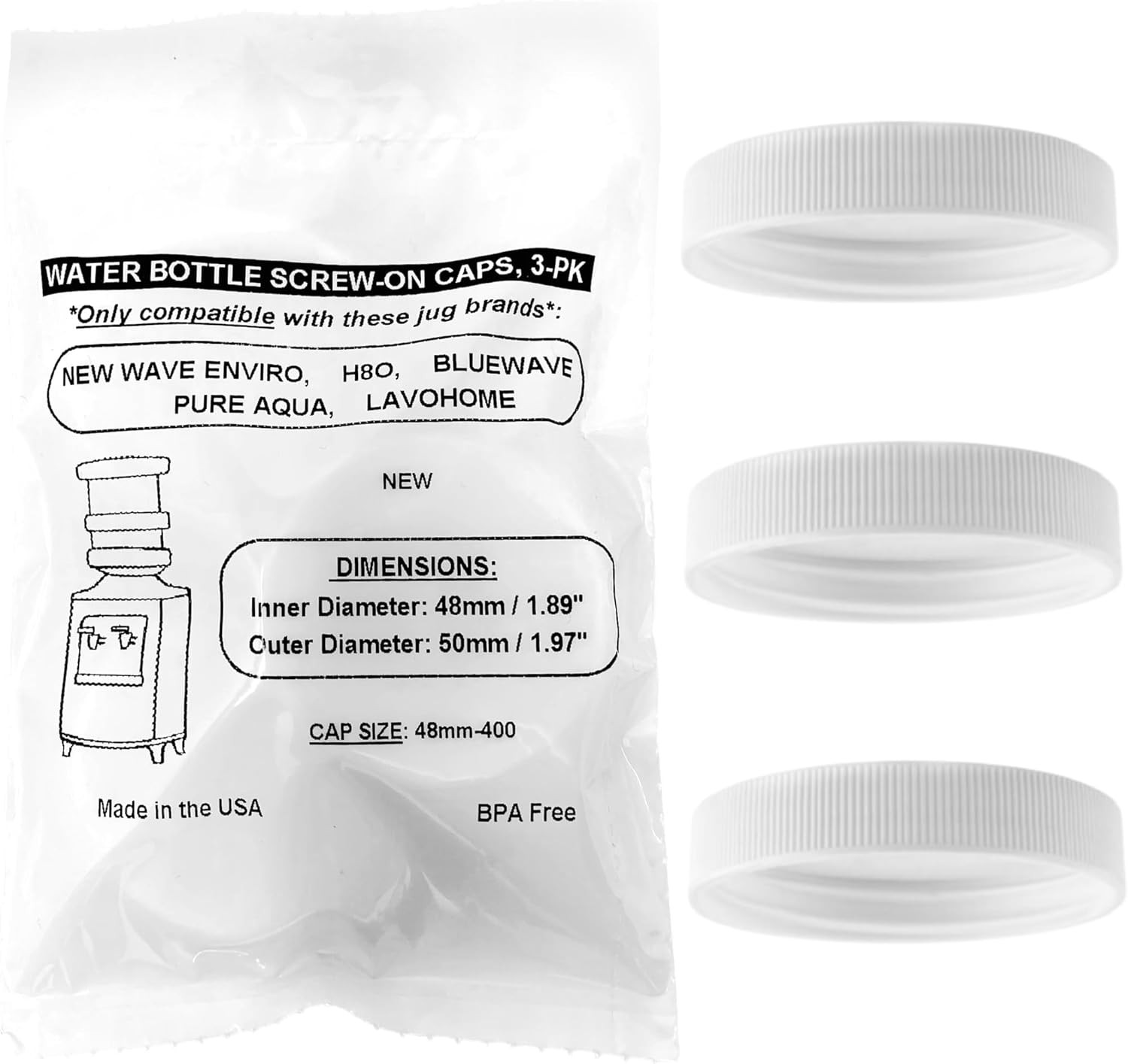 Water Systems Screw-On Caps for Cooler/Dispenser Plastic 48mm, White