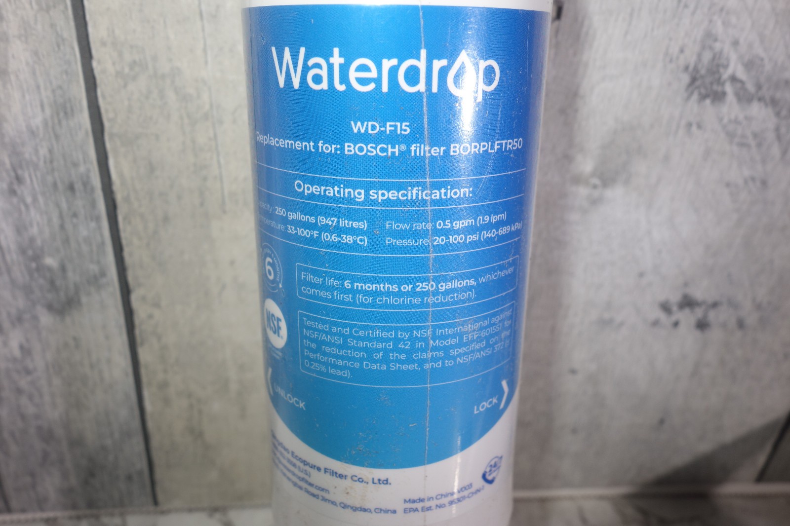 Waterdrop WD-F15 Water Filters Refrigerator for Bosch BORPLFTR50 NEW, SEALED
