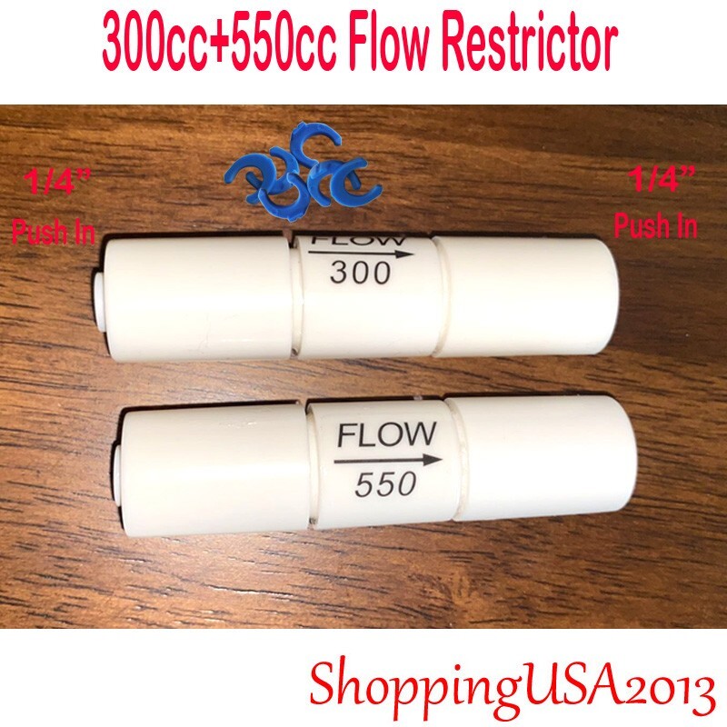 2Pcs 300+550CC 1/4-1/4 Quick Connect Push In Flow Restrictor Water Filter System