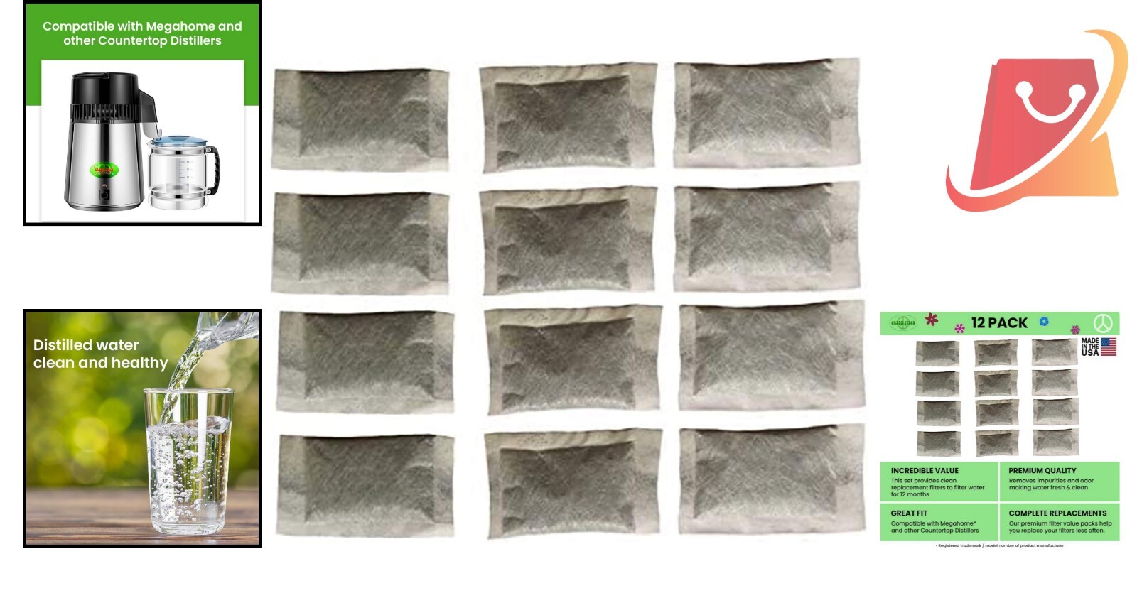 Distiller Filters Activated Charcoal Odor Absorbing 12 Pack for Countertop Di…