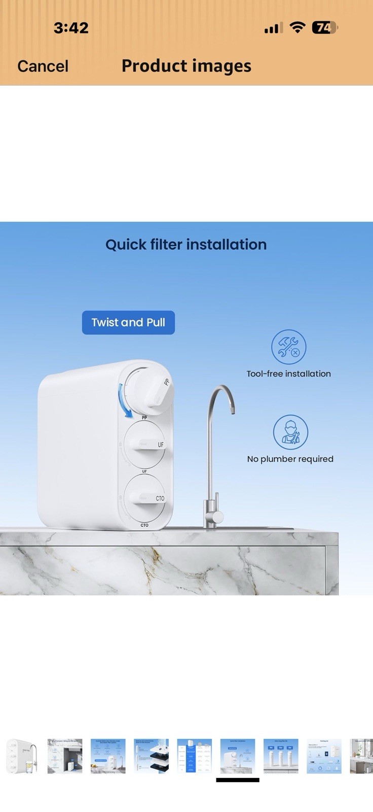 GLACIER FRESH GFU06 0.01μm Ultra Filtration Under Sink Water Filter System,