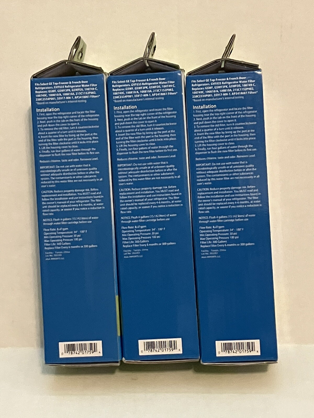 3 Great Value Refrigerator Filter Model No. GE GSWF Replacement for GE Kenmore