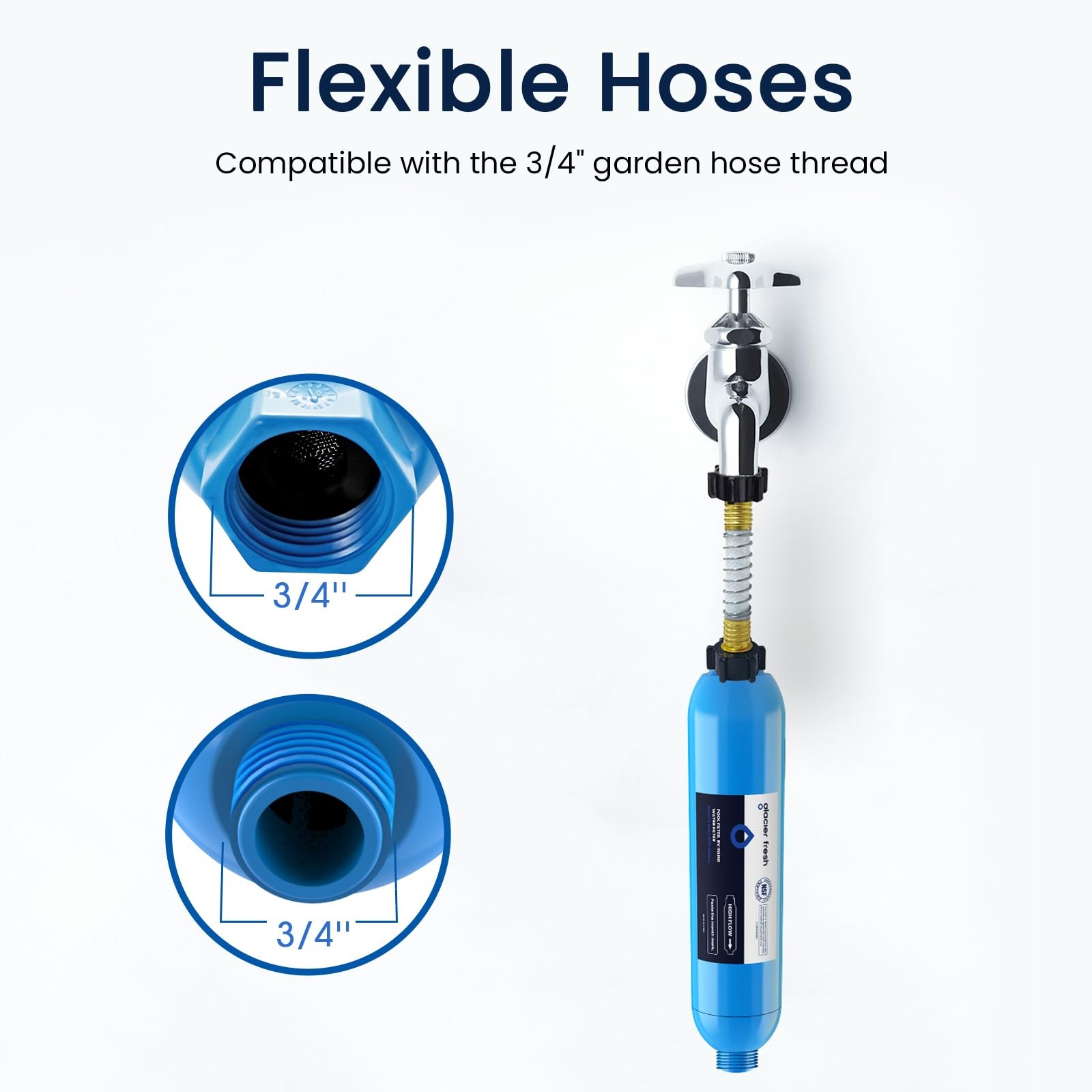 GLACIER FRESH Garden Hose End Pool Water Filter 1 Count（Pack of 1）, Blue