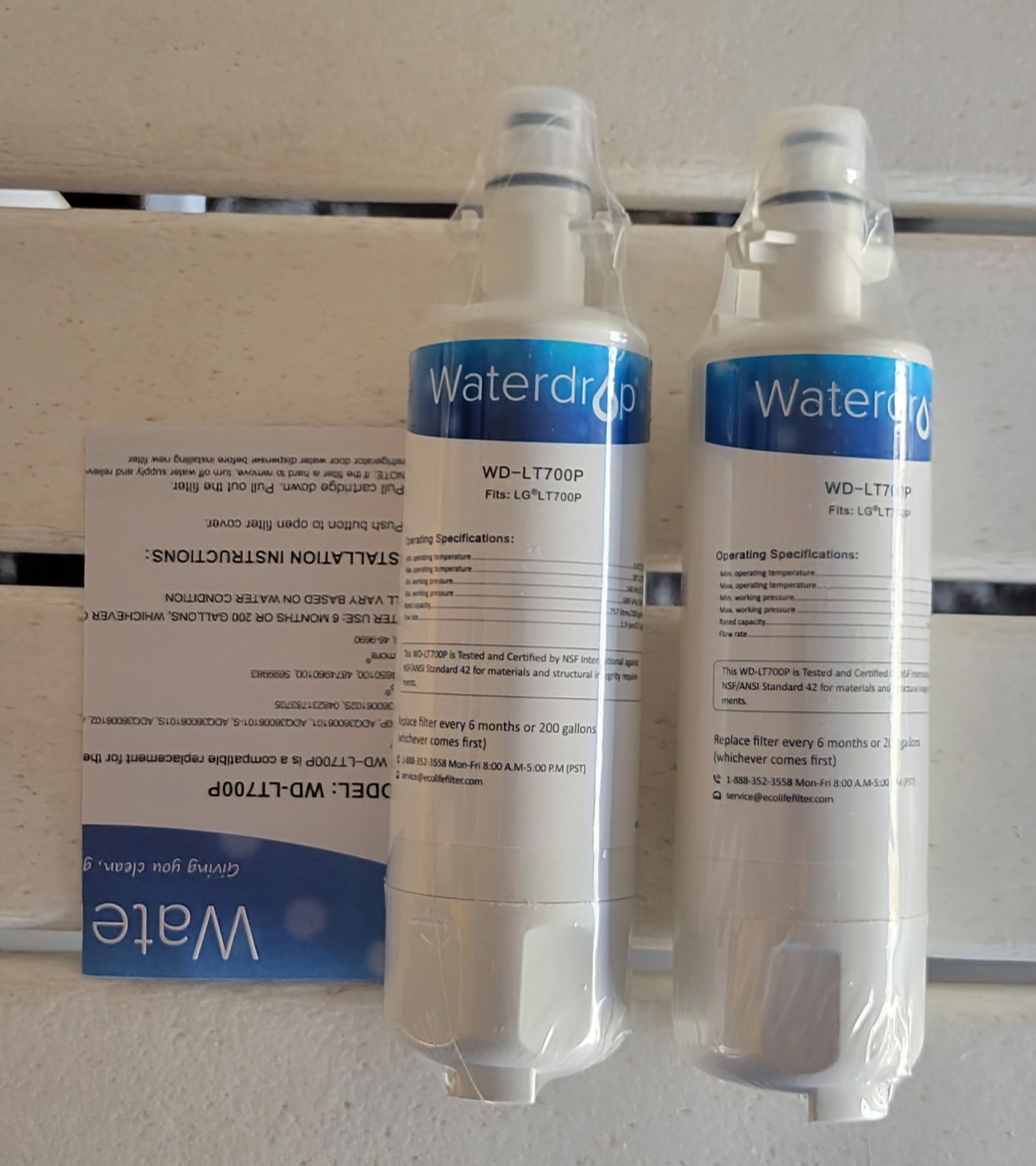2 Waterdrop Refrigerator Water Filters Replacement LG Model WD-LT700P New