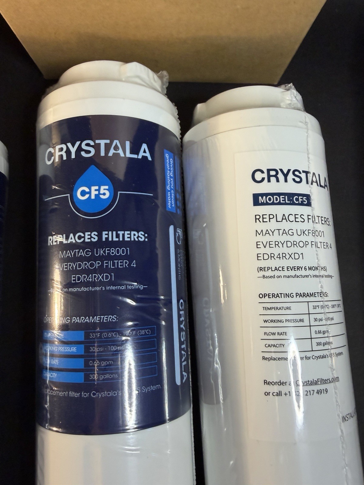 4 Crystal Premium Refrigerator Water Filter Model CF5 New In Box Maytag UKF8001
