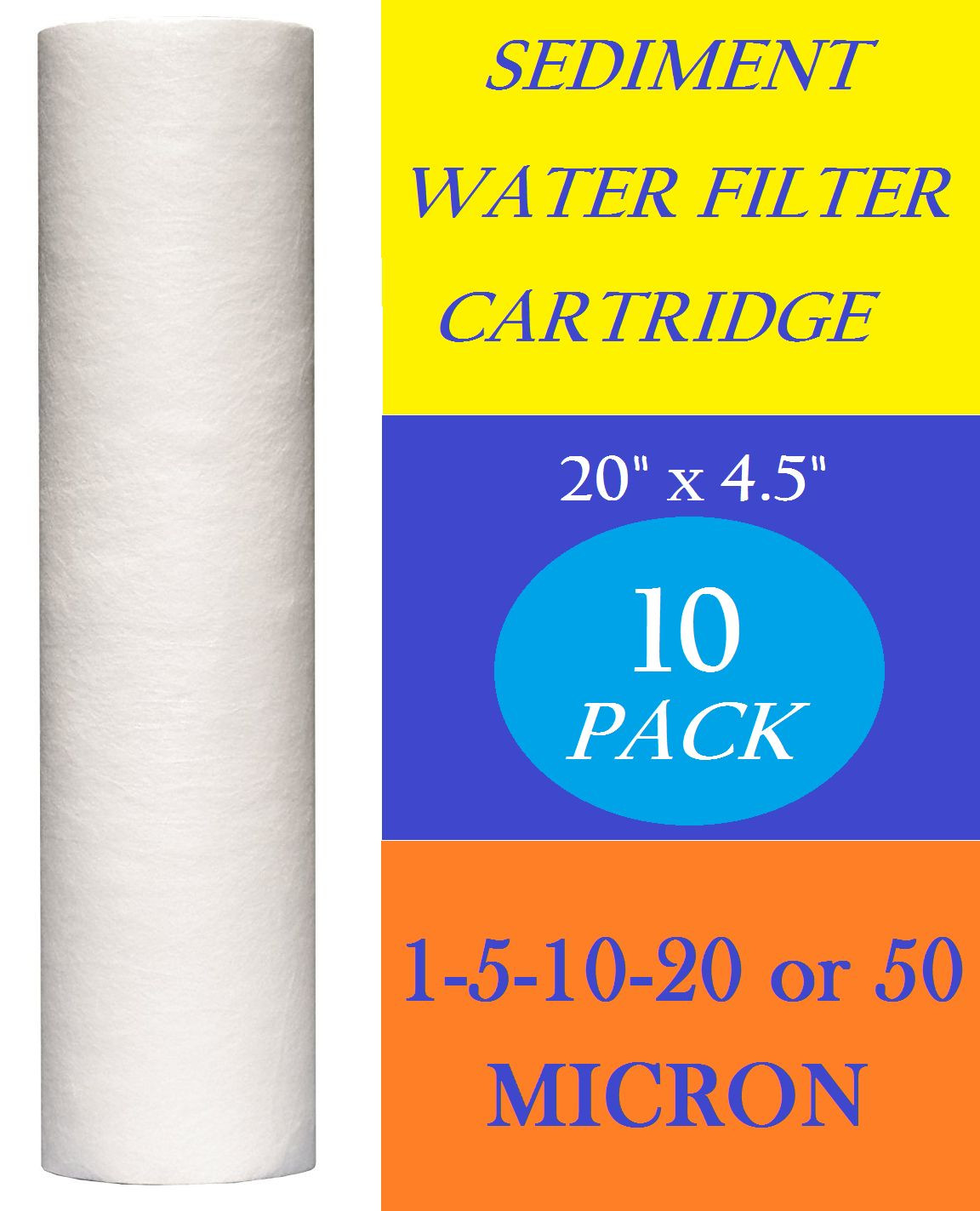 10 Pack 4.5″ x 20″ Sediment Cartridge Spun Polypropylene Water Filter