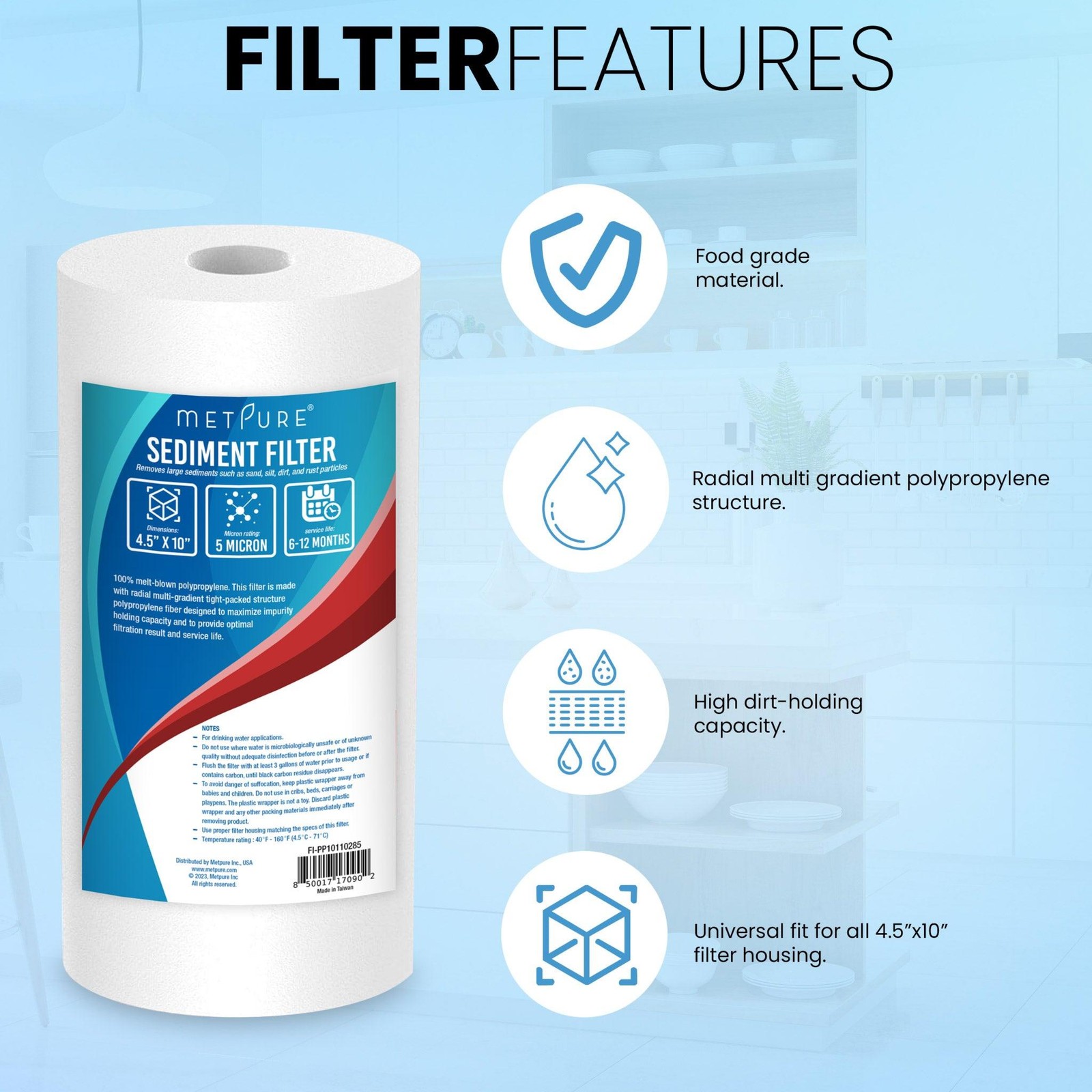 1 to 18 Pack 10″ x 4.5″ Whole House PP Sediment Water Filter Cartridge- 5 Micron