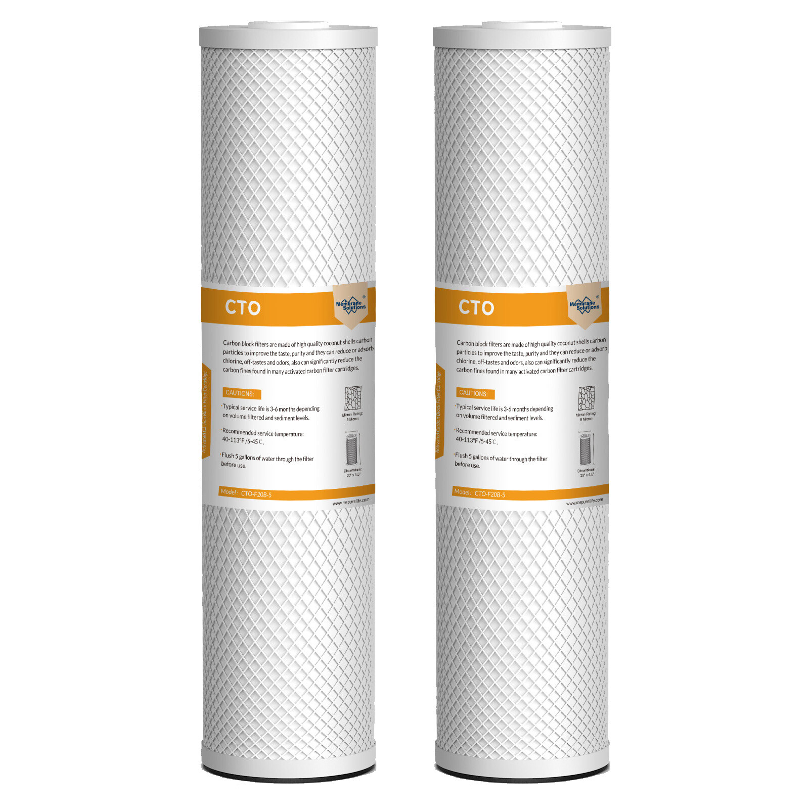 2×5 Micron 20″x4.5″ Coconut Shell Carbon Block Water Filter for Big Blue Housing
