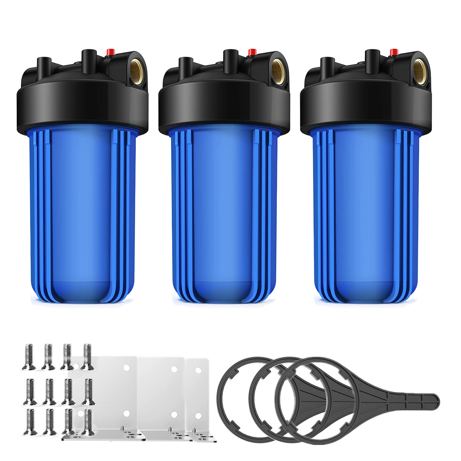 3Pack Big Blue Water Filter Housing for 4.5″ x 10″ Whole House Filtration System