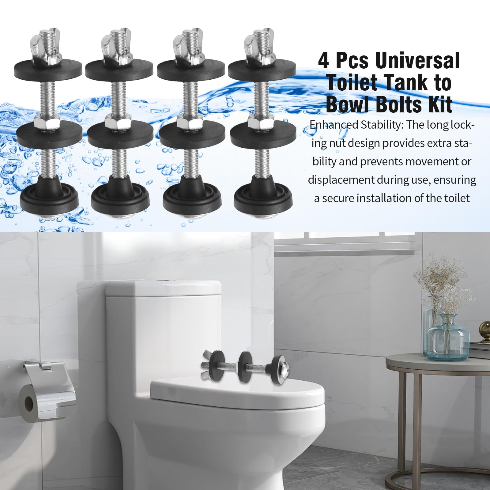 4 PCS Universal Toilet Tank To Bowl Bolt Kit Heavy Duty Stainless Steel