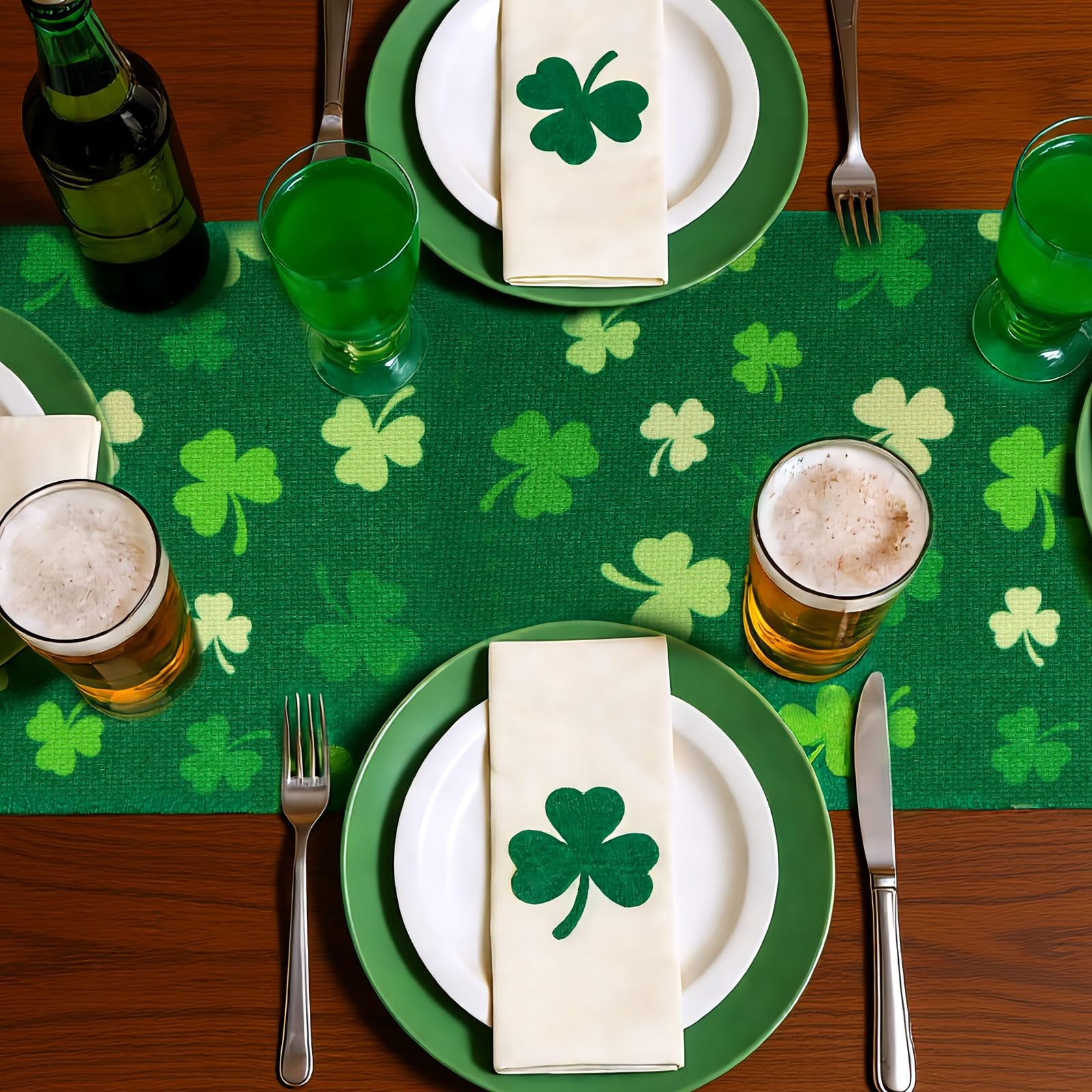 St. Patrick’s Day Shamrock Table Runner, 13 x 72 Inches 13 x 72 inches, Green
