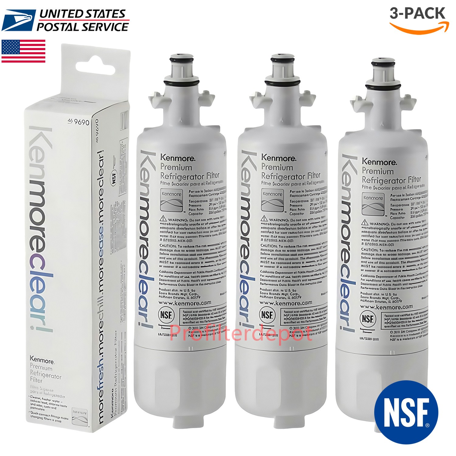 3 Pack 9690 Kenmore 469690 Replacement Refrigerator Water Filter Fit LG LT700P