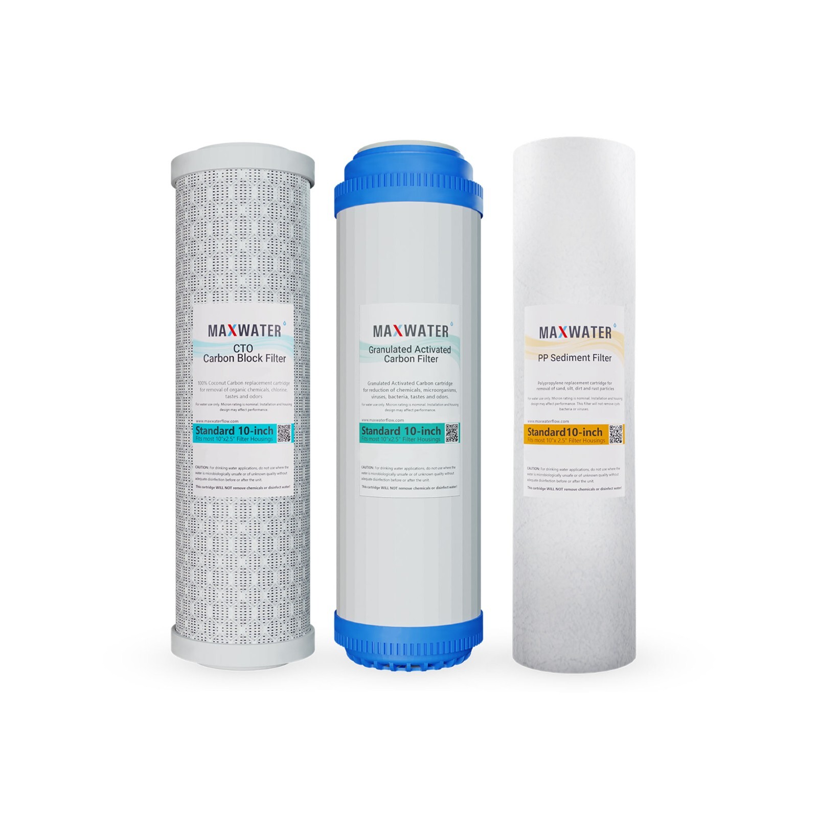 Max Water Whole House Water Filter Replacement Set Sediment + Carbon GAC + CTO