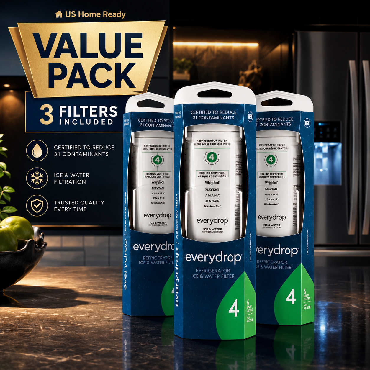 New3 Pack Refrigerator Cartridge Ice & Water Filter 4 ED²R4RX²D1 Replacement