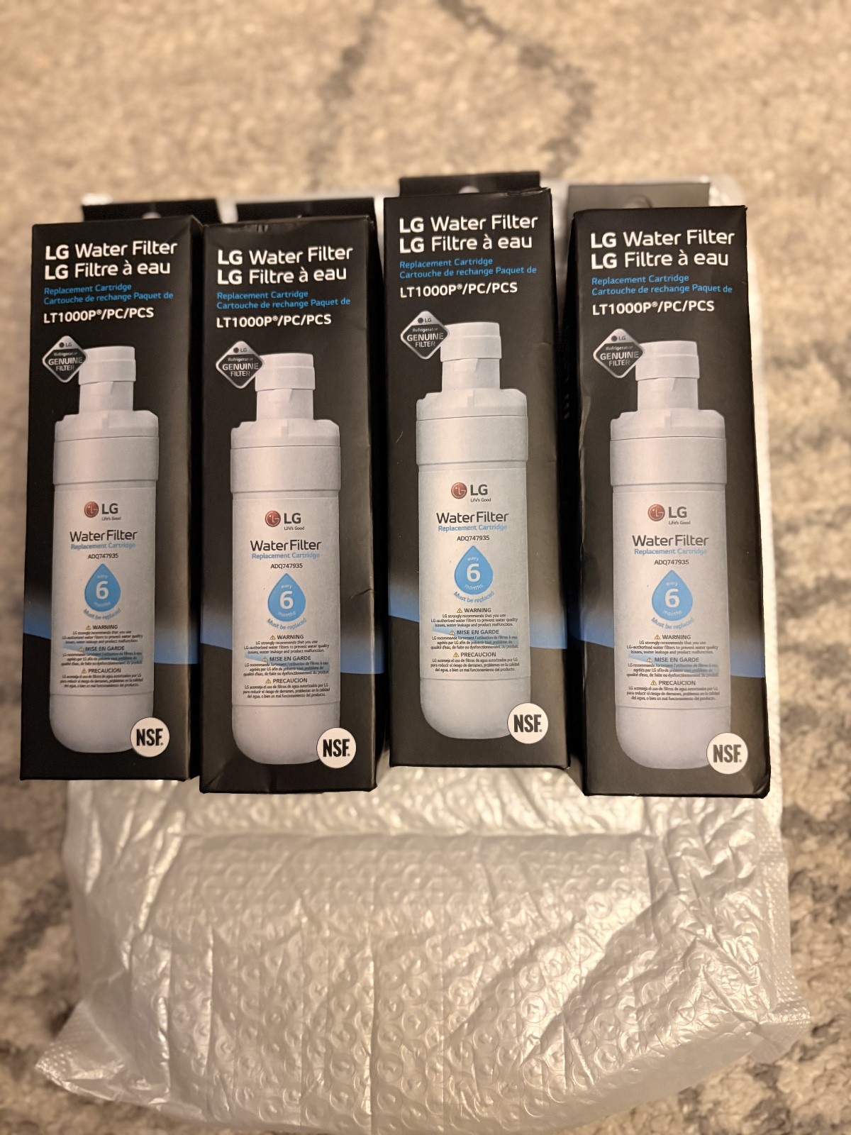 LG Water Filter LT1000P Four Single Packs – White – New in Box – ADQ7474935