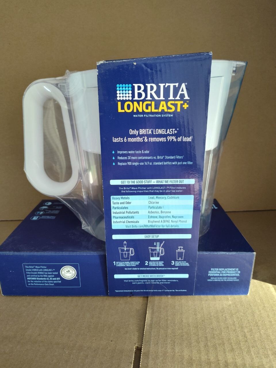 Brita Large 10 Cup Water Pitcher + 2 Elite LongLast+ Filters Last 6 Months Each