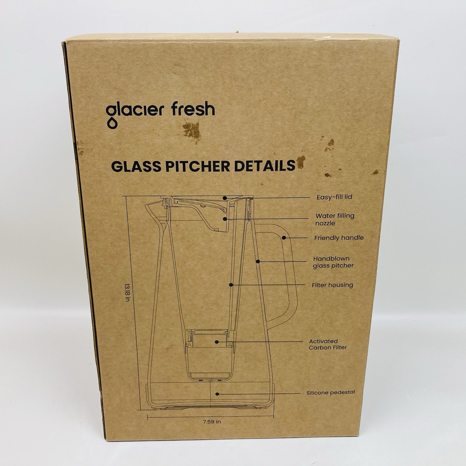 Glacier Fresh 10 Cup Carbon Water Filtration Glass Pitcher Model GFP04