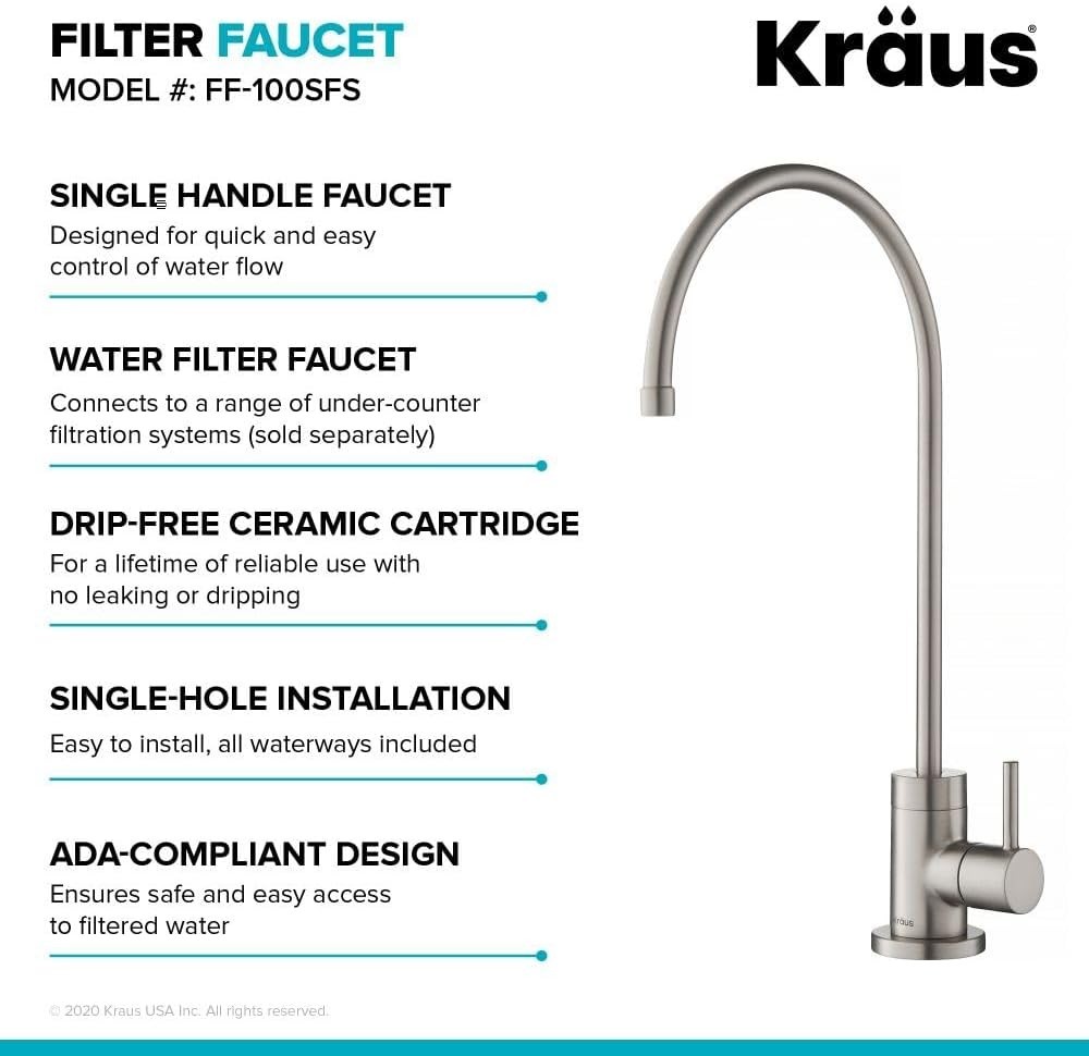 Contemporary 12-Inch Lead-Free Water Filter Faucet in Spot-Free Stainless Steel