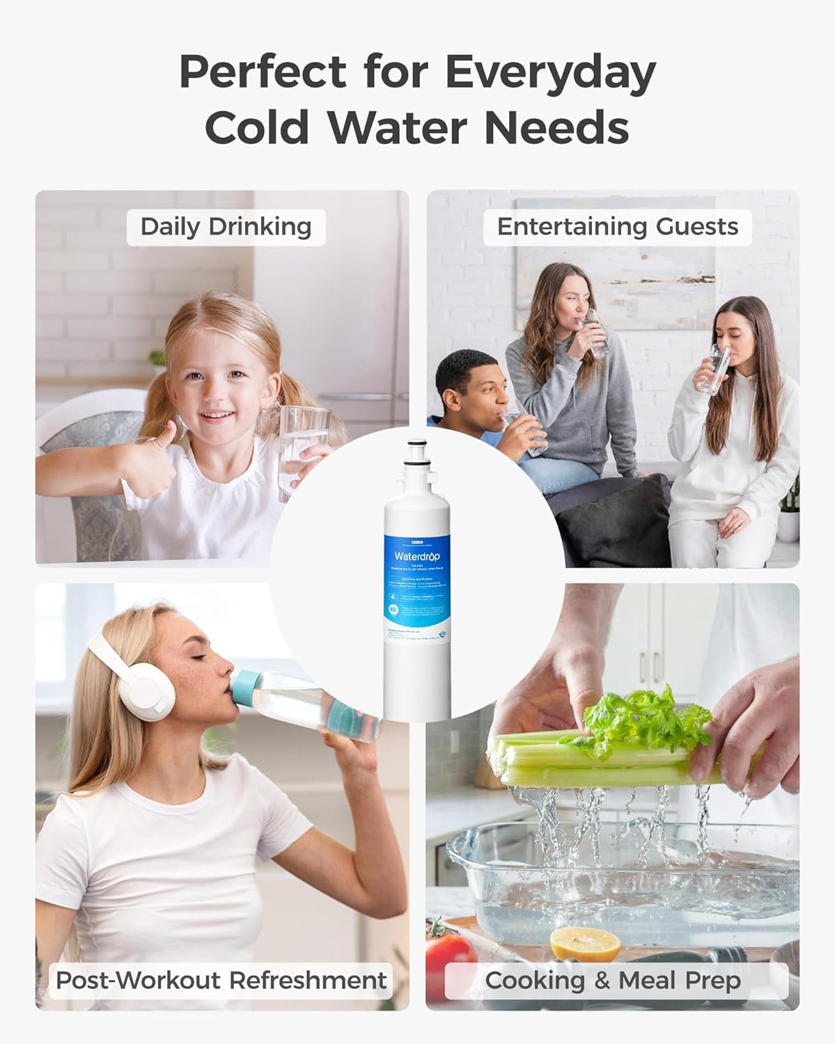 Waterdrop Refrigerator Water Filter, Replacement for GE® RPWFE (With Chip), 4