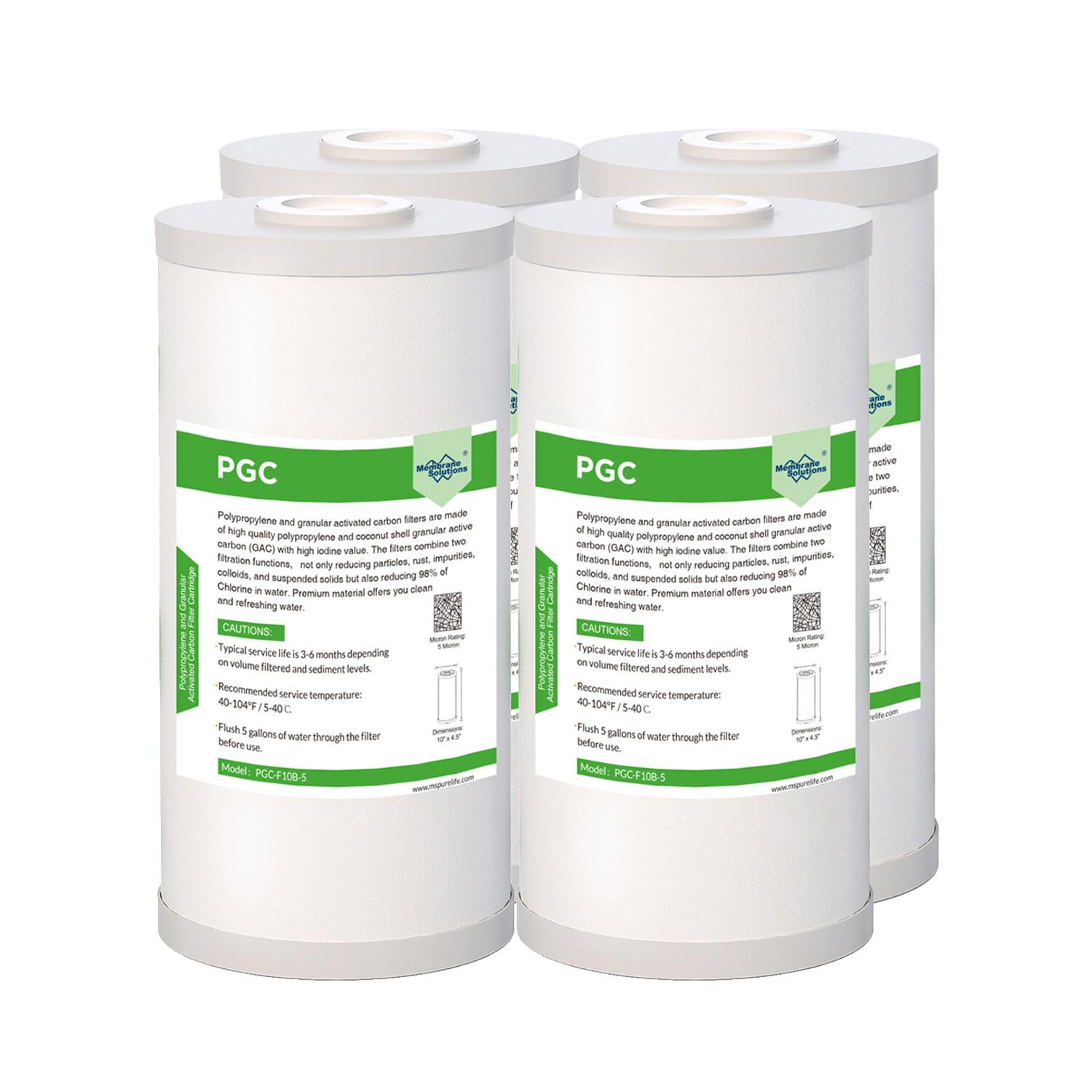 4 Pack 5μm 10″x4.5″ PP GAC Carbon Water Filter Whole House Big Blue Replacement