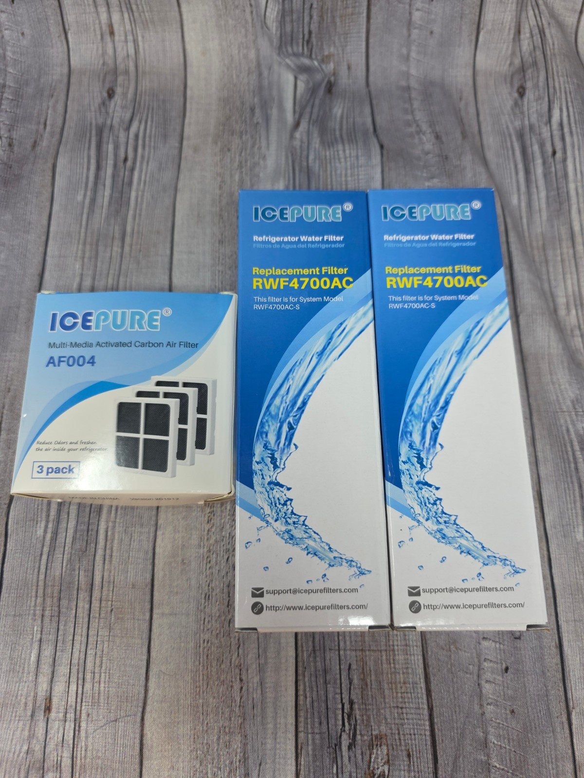 Icepure RWF4700AC Water Filter 2 Pack And AF004 Carbon Air Filter 3 Pack NEW