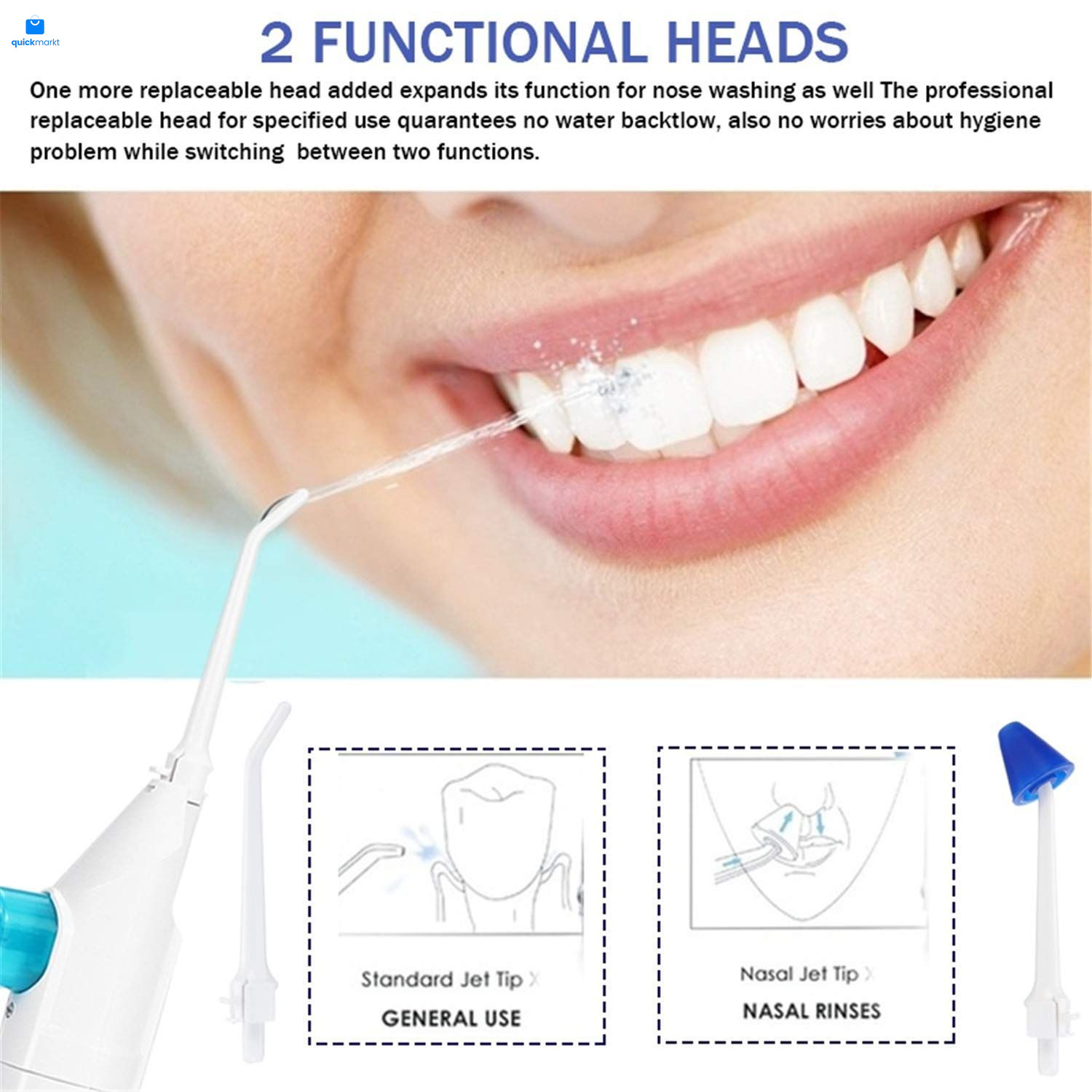 Portable Oral Irrigator Water 1 Count (Pack of 1), Nozzle and Tongue Scraper.