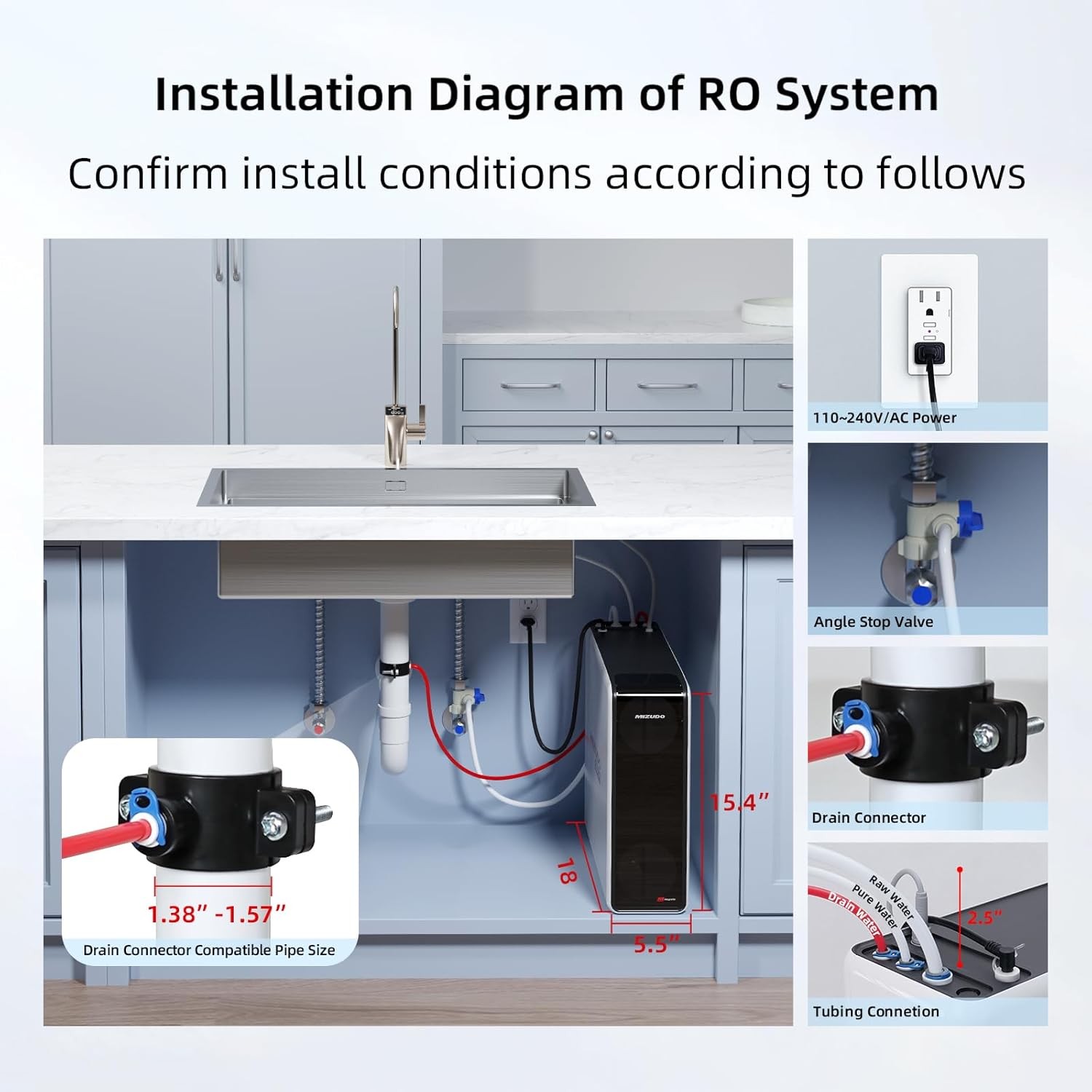 Used- 800GPD RO Water Filter Reverse Osmosis System 8 Stage 3:1 Pure to Drain