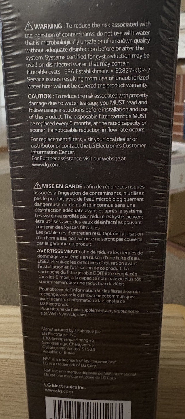 LG LT1000P Water Filter Replacement Cartridge 6 Months