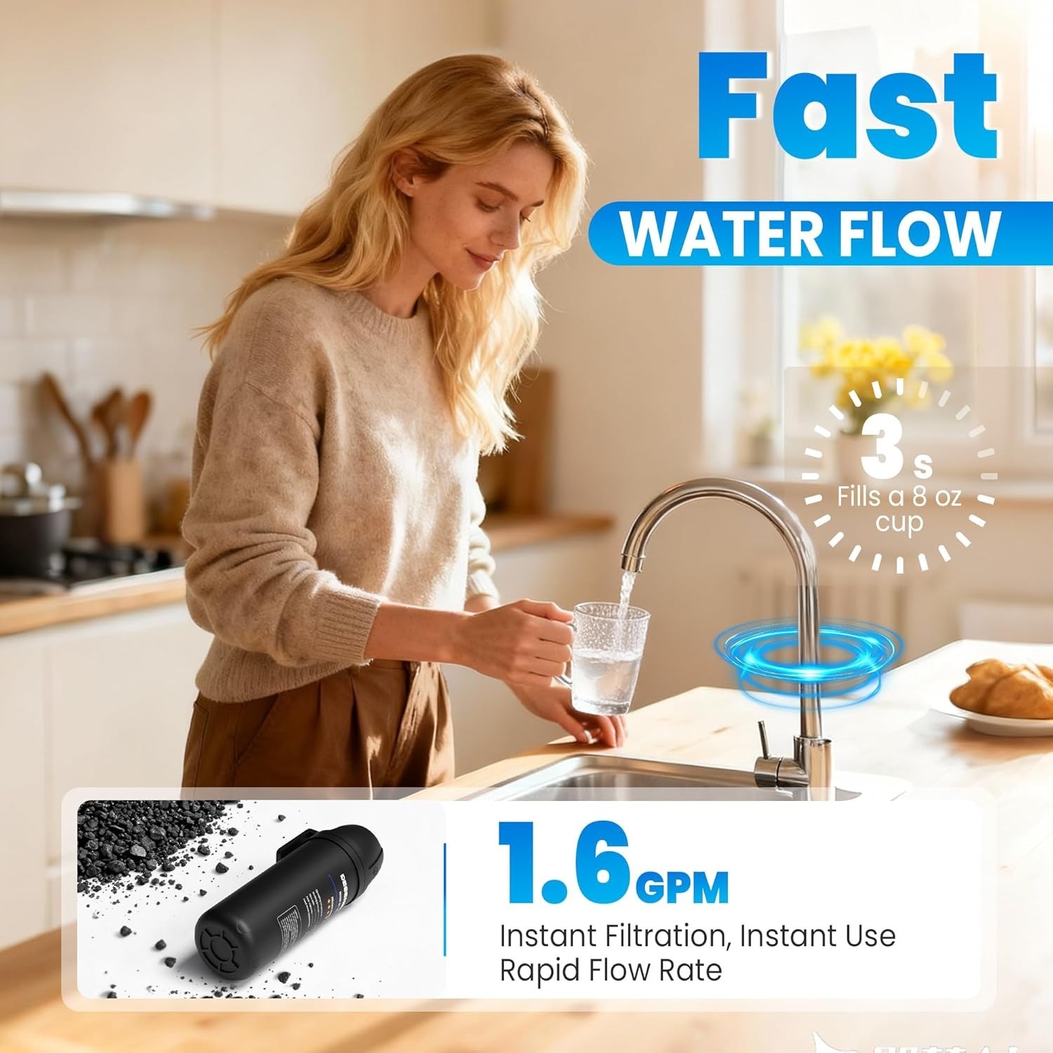 Coconut Shell Carbon Under Sink Water Filter – Manual Operation & Easy Install