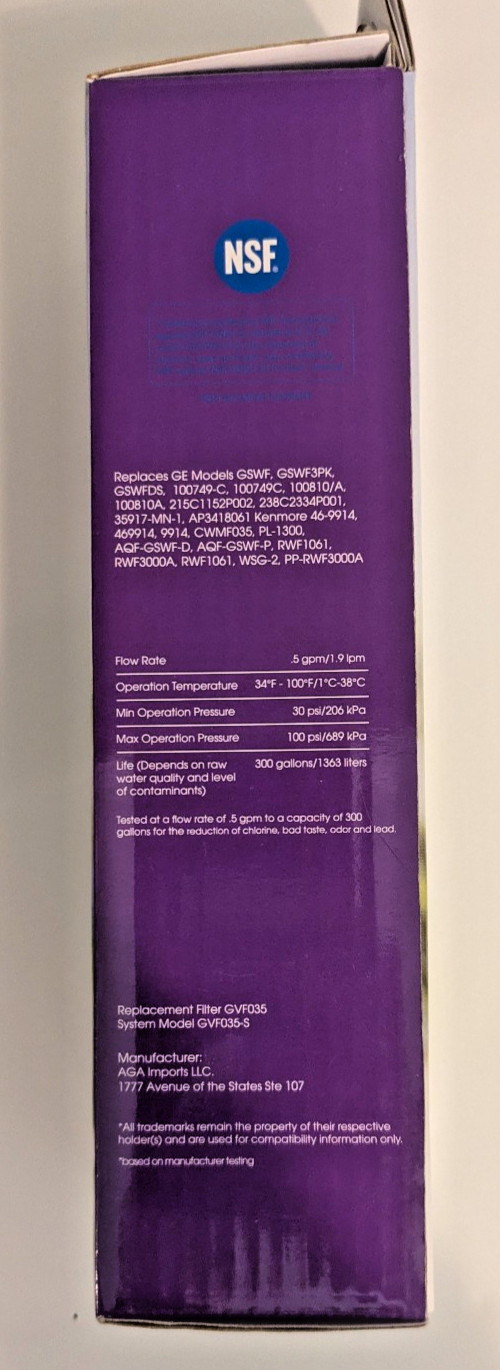 Great Value Refrigerator Replacement Water Filter for GE GSWF & Kenmore 46-9914