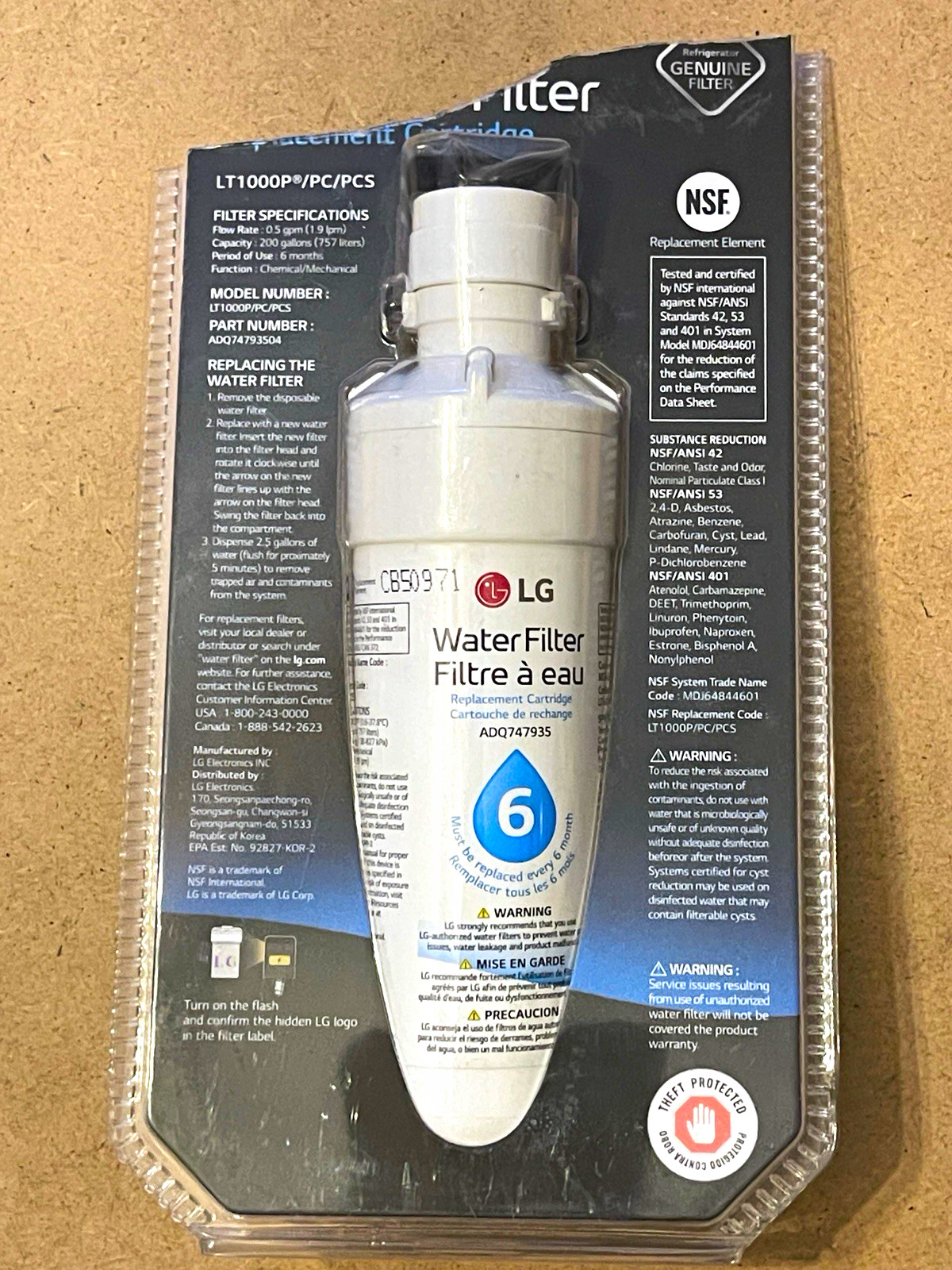 Genuine LG LT1000P Refrigerator Water Filter ADQ747935 200 Gallon OEM