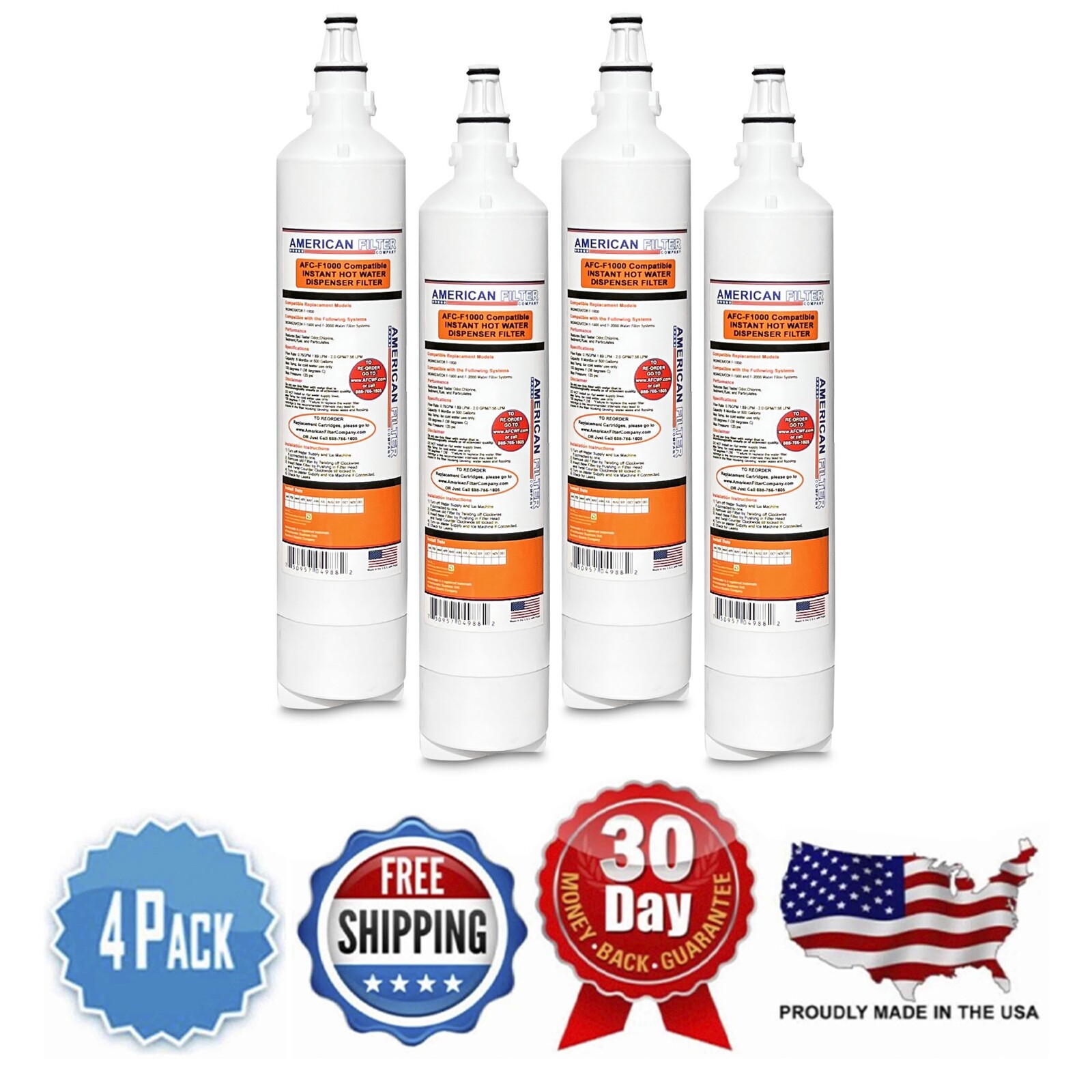 AFC-1000 Water Filters, Compatible w/ Insinkerator� F-1000 Water Filters, 4-Pack