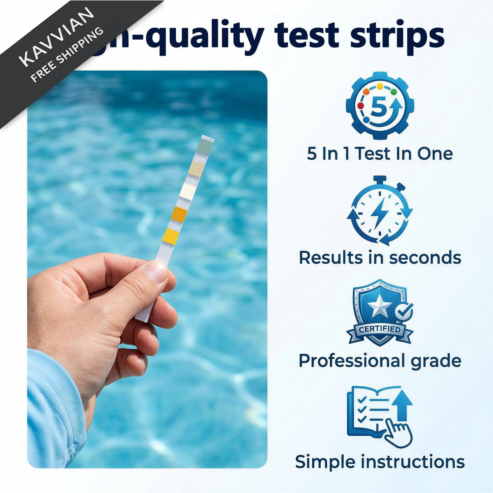 Pool Test Strips 5 in 1 Accurate Swimming Water Kit for pH, Free…