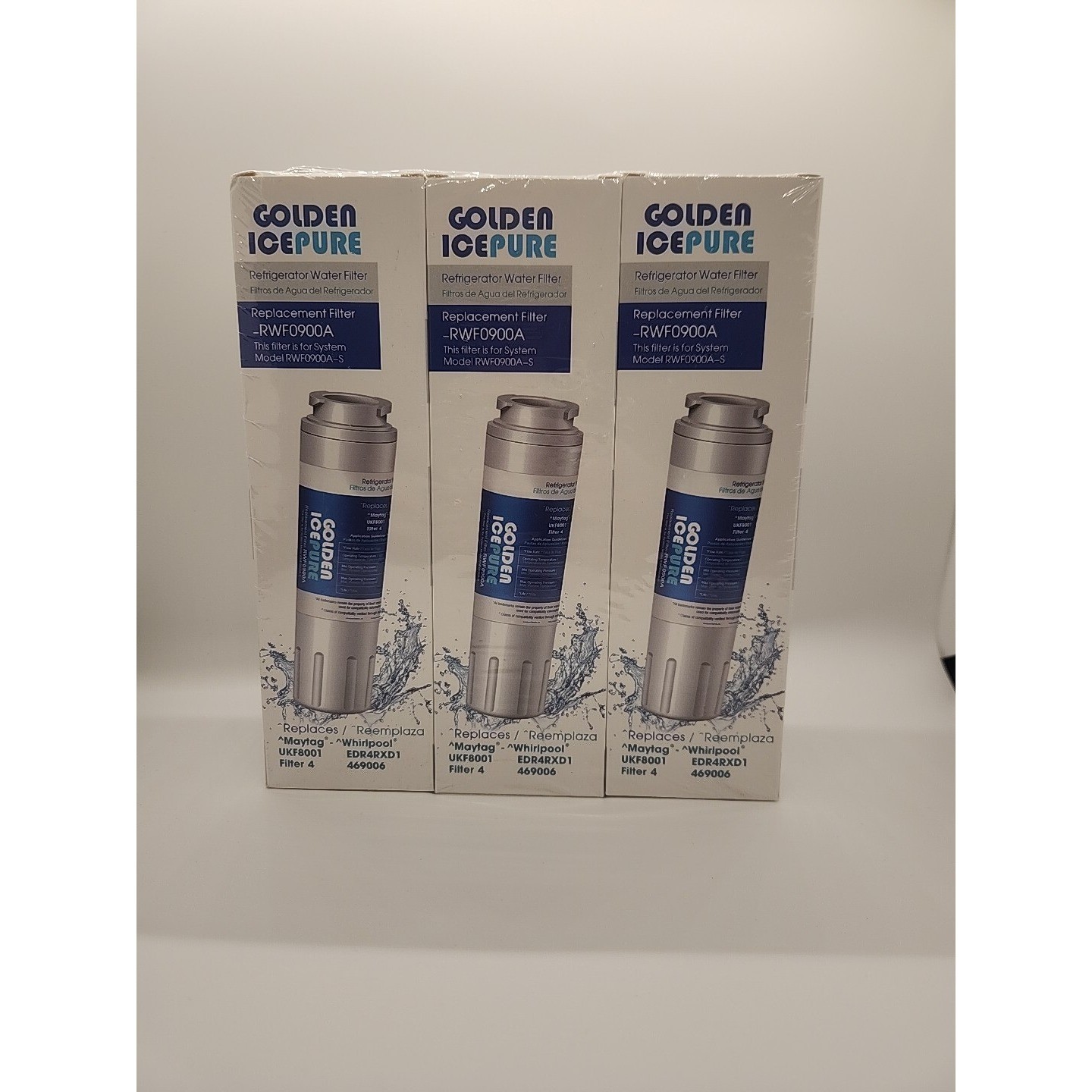 Golden Ice Pure RWF0900A White Blue Replacement Refrigerator Water Filter 3 Pack