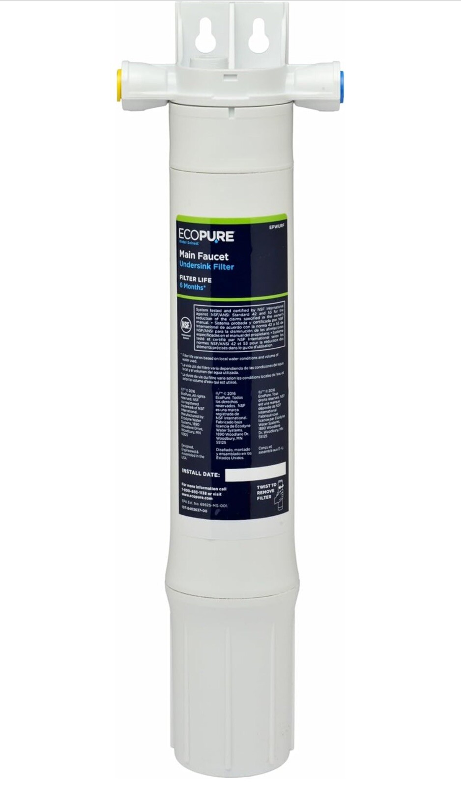 New Ecopure Main Faucet Undersink Water Filtration System TwistLock EPWUFF