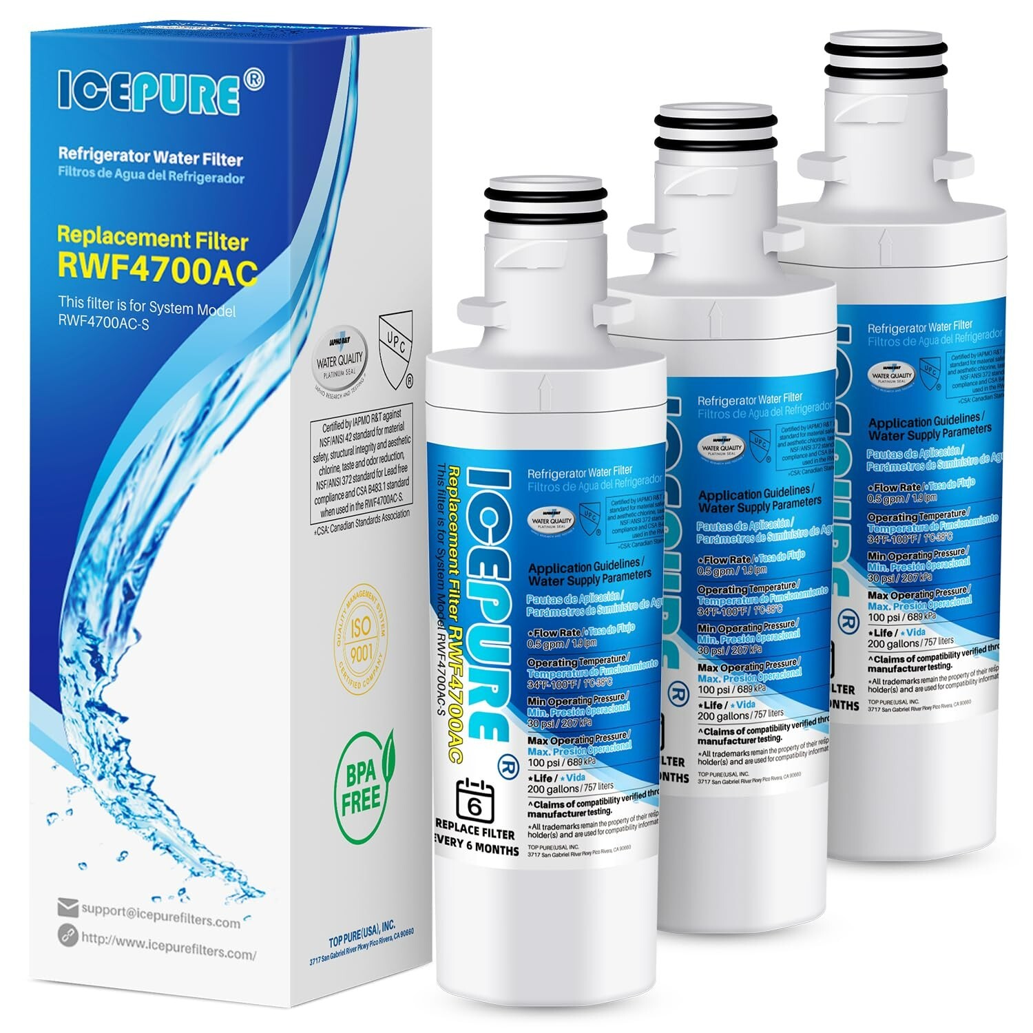 Fit For ADQ74793501 LG LFXS28566M LMXS30796S KENMORE Water Filter Icepure 3 PACK