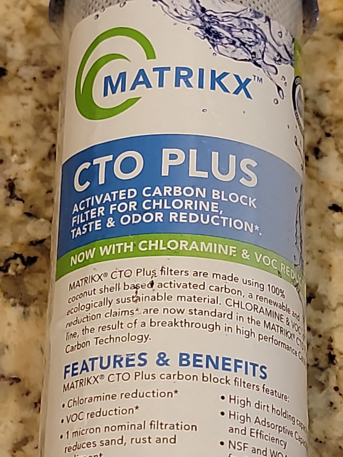 Matrikx 01-250-10-MATRIKX CTO 1-Micron 2.5″ X 10″ Chloramine/VOC/Odor Reduction