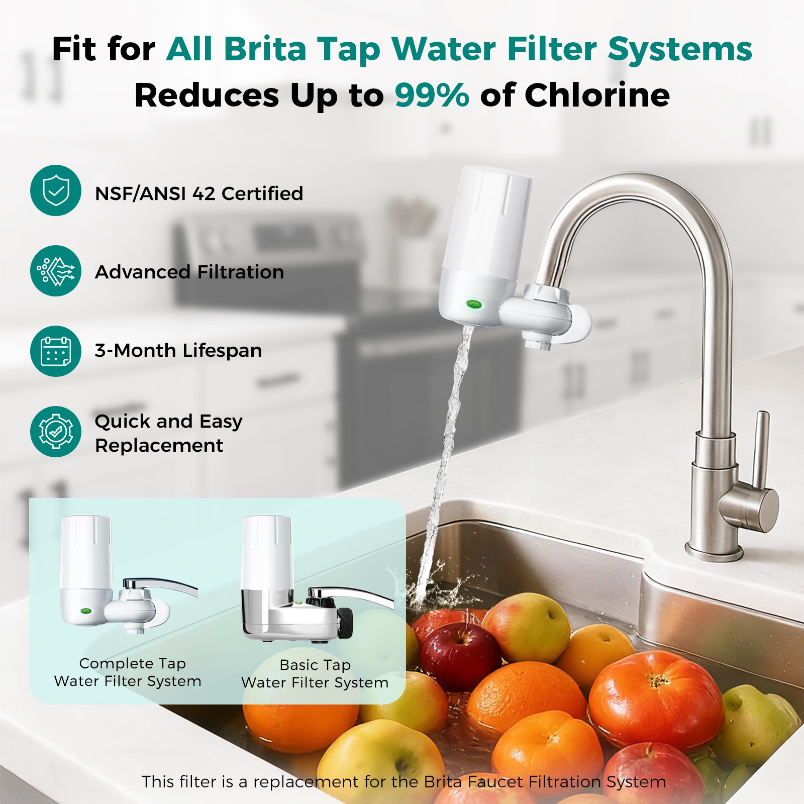 Brita® Tap Water Filter Replacement NSF Certified Reduce Chlorine Odor 2-Pack