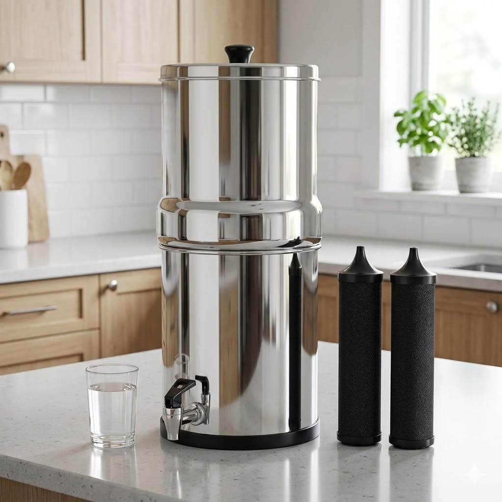 2.25 Gal Stainless Steel Portable Gravity Water Filter w/2 Carbon Fiber Filters