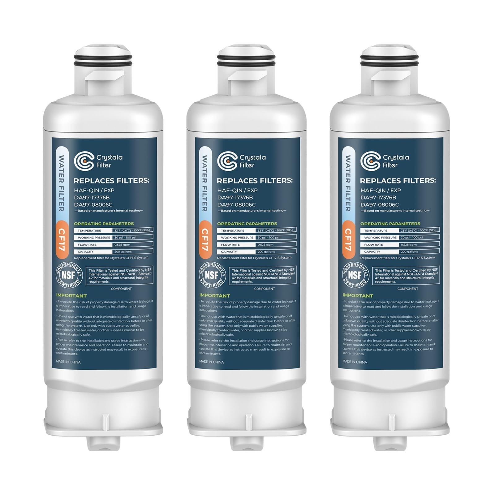 3 Pack Filters Replacement for DA97-17376B Water Filter, NSF 42, Samsung HAF-QIN