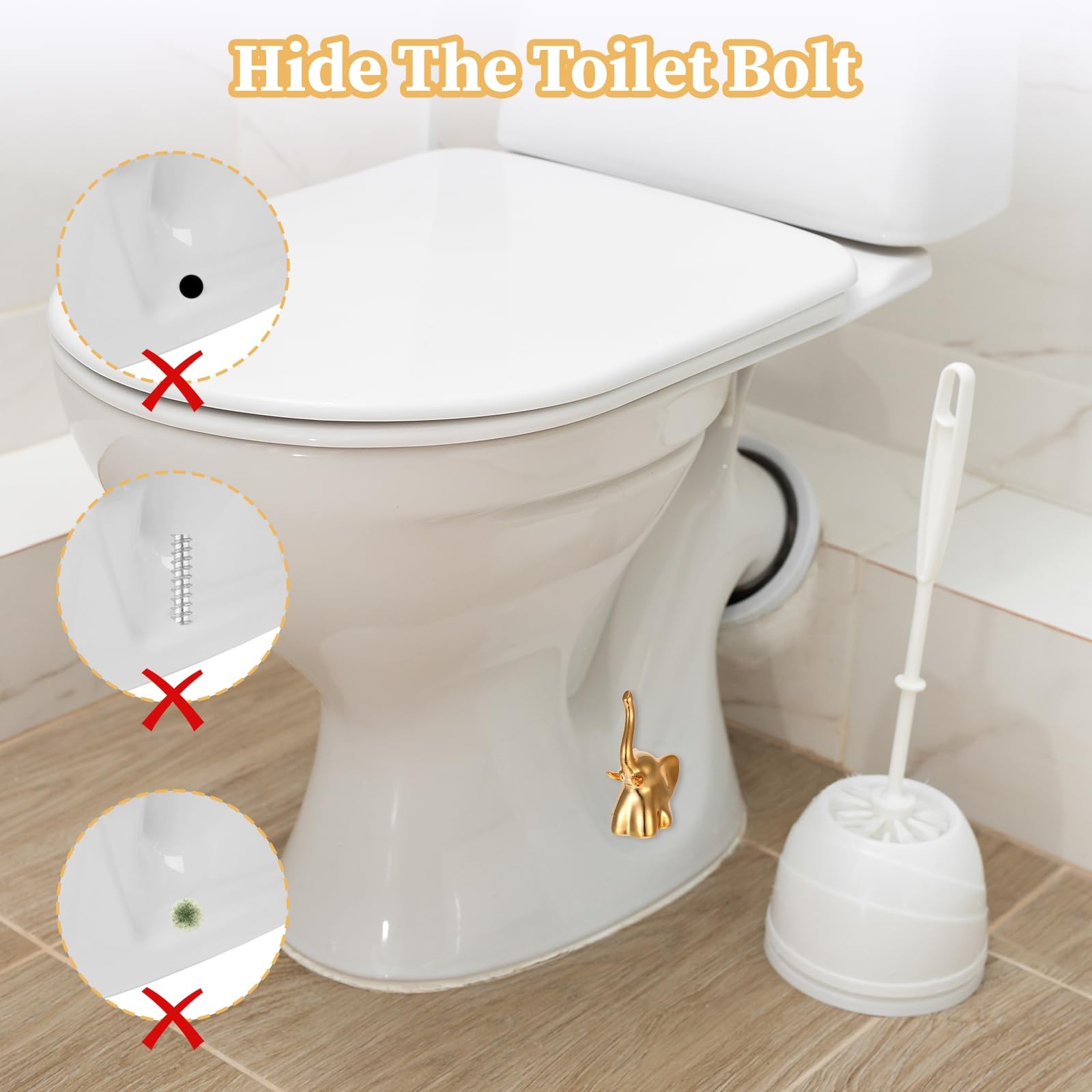 2Pcs Toilet Bolt Covers Decorative Gold Ceramic 3.46in (H) x 1.97in (D), gold