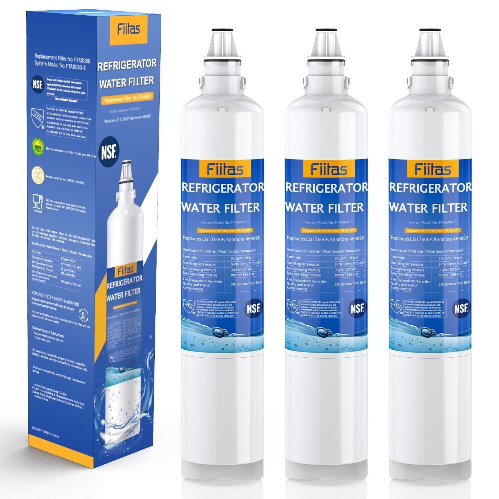 Fiitas Refrigerator Water Filter Compatible with LG LT600P &Kenmore 469990 3Pack