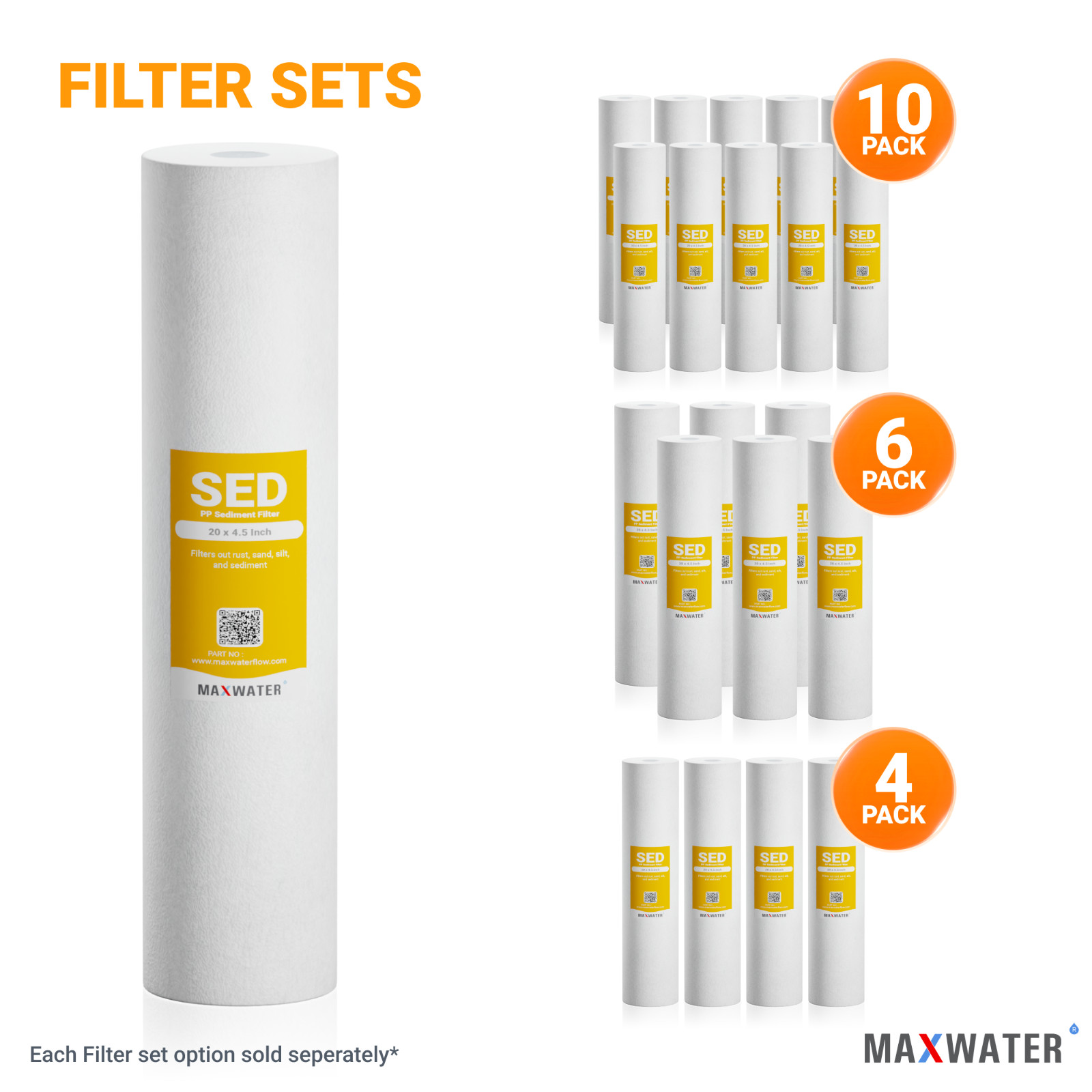 (4-10 Pack) 20″ x 4.5″ Big Blue Whole House 10 Micron Sediment Water Filters