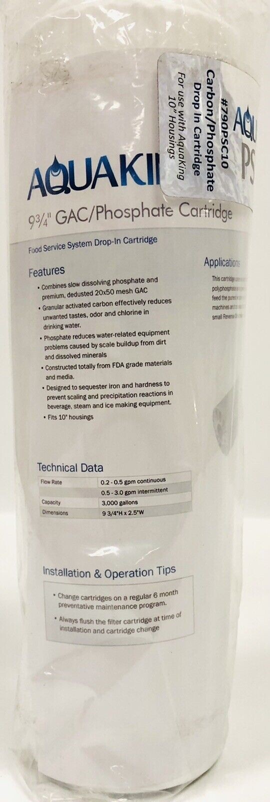 Aquaking PSC10 9-3/4″ GAC/Phosphate Food Service Drop-In Carbon Cartridge Filter